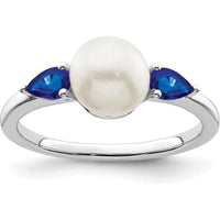14K White Gold Freshwater Pearl and Sapphire Ring with 0.3 Carat Total Sapphire Weight by 0
