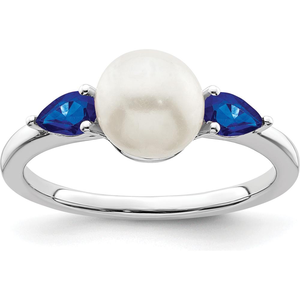 14K White Gold Freshwater Pearl and Sapphire Ring with 0.3 Carat Total Sapphire Weight by 0