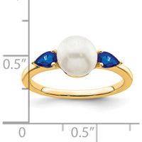 14K White Gold Freshwater Pearl and Sapphire Ring with 0.3 Carat Total Sapphire Weight by 0