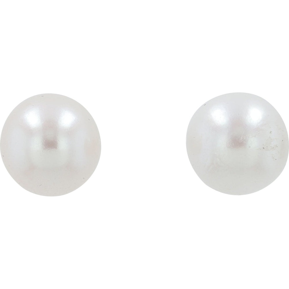 14K White Gold Freshwater Pearl Stud Earrings with Secure Push-Back Posts - 7mm Pearls