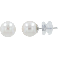 14K White Gold Freshwater Pearl Stud Earrings with Secure Push-Back Posts - 7mm Pearls