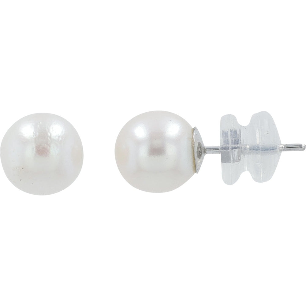14K White Gold Freshwater Pearl Stud Earrings with Secure Push-Back Posts - 7mm Pearls