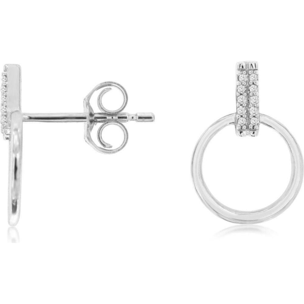 14K White Gold Front-to-Back Hoop Earrings with Prong-Set Round Diamonds - 0.05 Carat Total Diamond Weight - Royal Jewelry