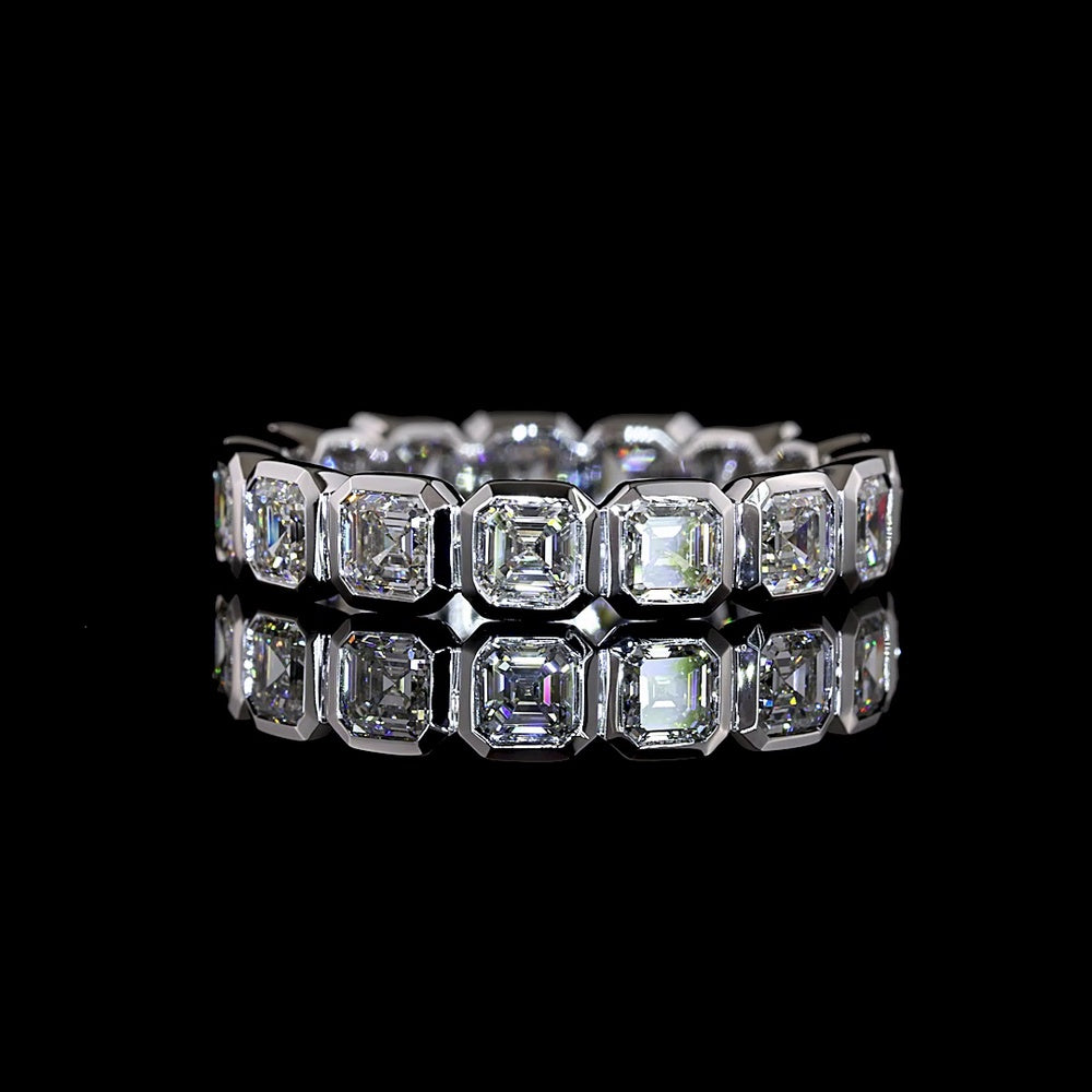 14K White Gold Full Eternity Band with Bezel Set Asscher Cut Lab Diamonds - 2.97 Carat Total Weight - Covaloro Fine Jewelry