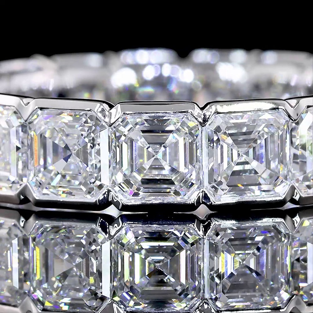 14K White Gold Full Eternity Band with Half Bezel Set Asscher Cut Lab Diamonds - 4.96 Carat Total Weight, E-F Color VS Clarity, 17 Stones - Covaloro Fine Jewelry