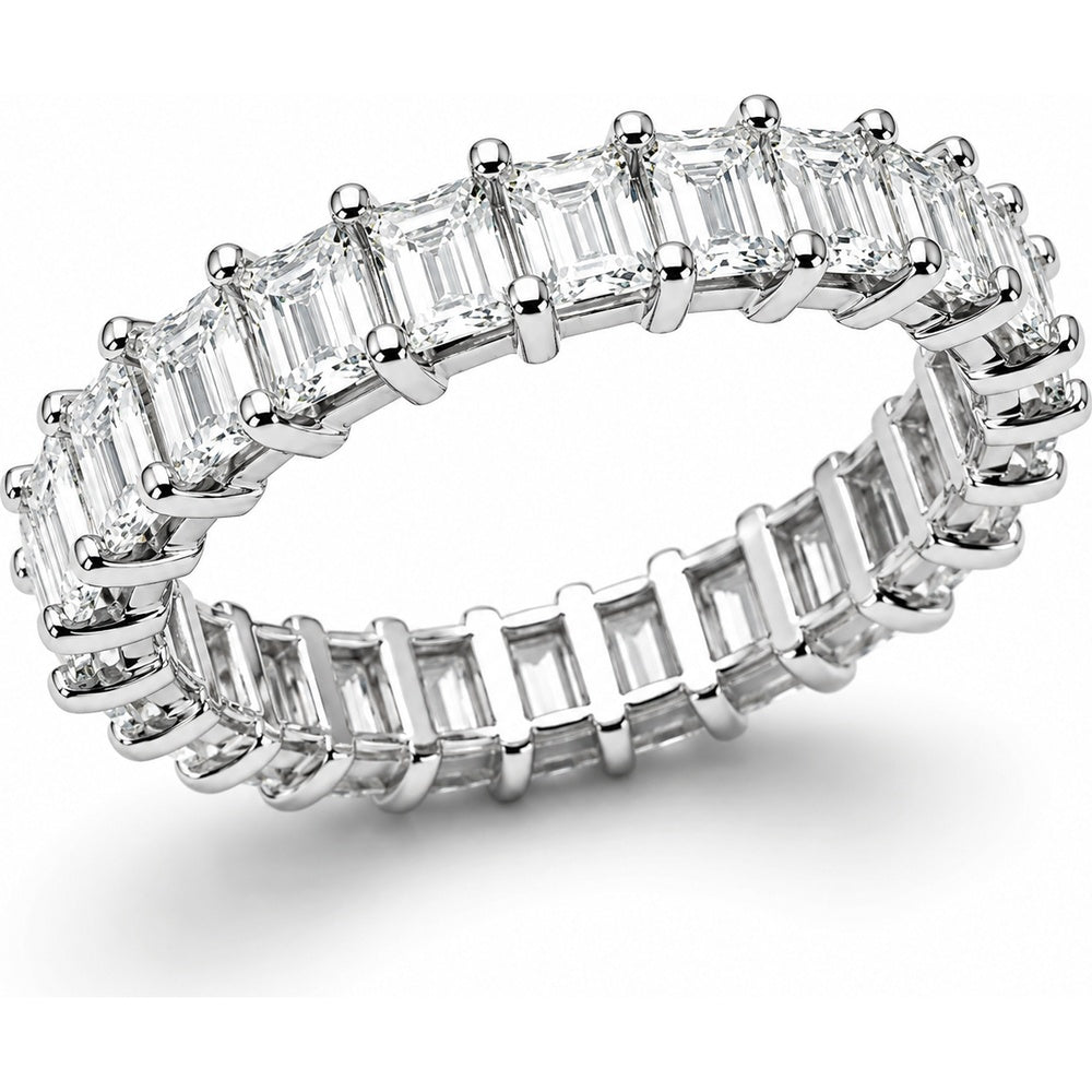14K White Gold Full Eternity Band with Shared Prong Set Emerald Cut Lab Grown Diamonds - 3.15 Carat Total Diamond Weight by Auriventus