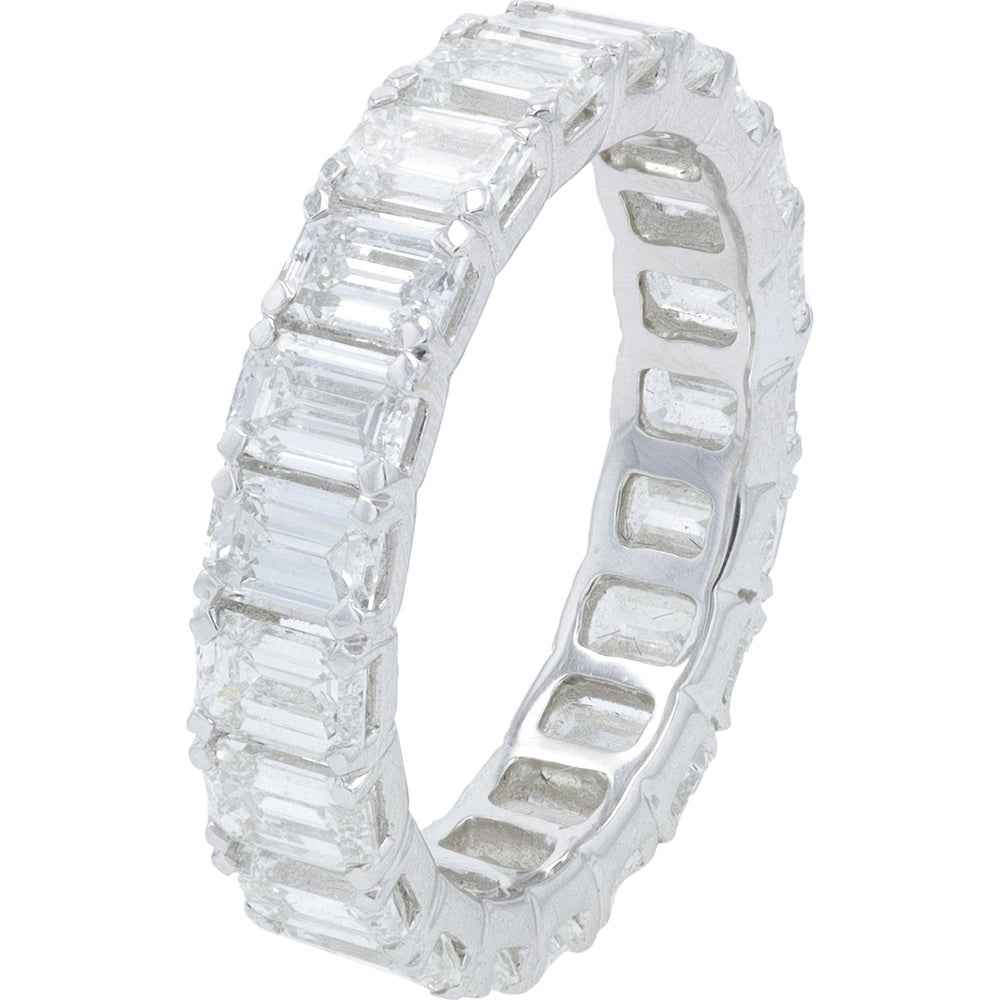 14K White Gold Full Eternity Band with Shared-Prong Set Emerald Cut Lab Grown Diamonds - 4.00 Carat Total Diamond Weight