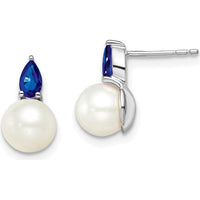 14K White Gold FWC Pearl and Sapphire Post Earrings - 0.30 Carat Sapphire Weight by Monteluci Fine Jewelry