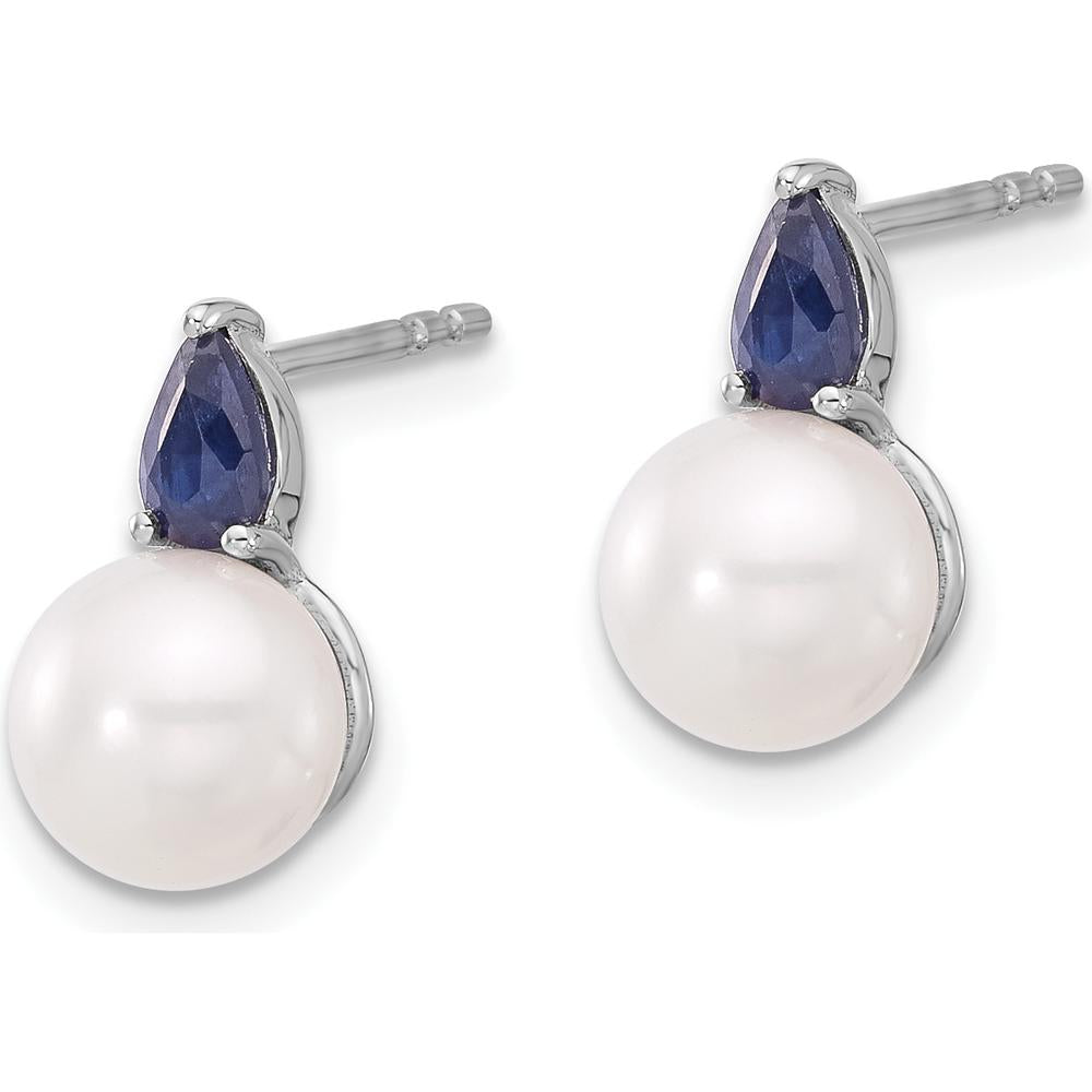 14K White Gold FWC Pearl and Sapphire Post Earrings - 0.30 Carat Sapphire Weight by Monteluci Fine Jewelry