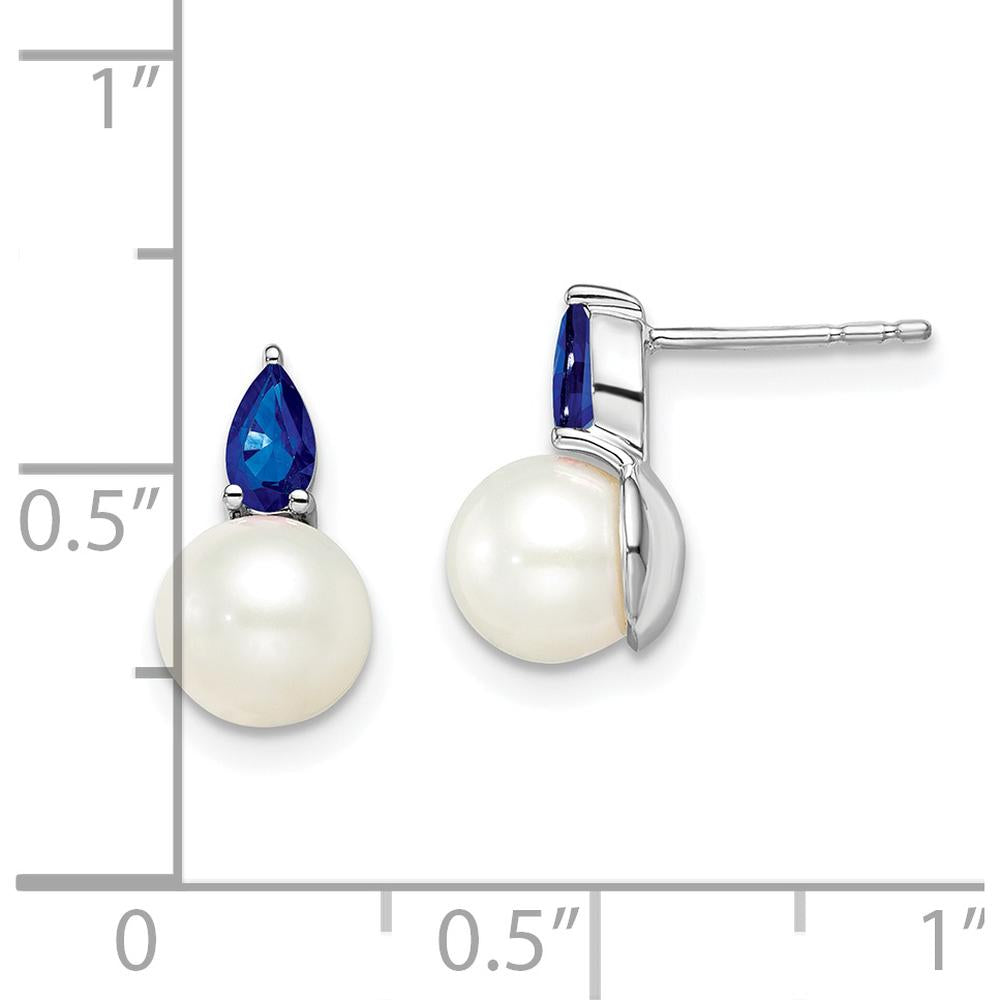 14K White Gold FWC Pearl and Sapphire Post Earrings - 0.30 Carat Sapphire Weight by Monteluci Fine Jewelry