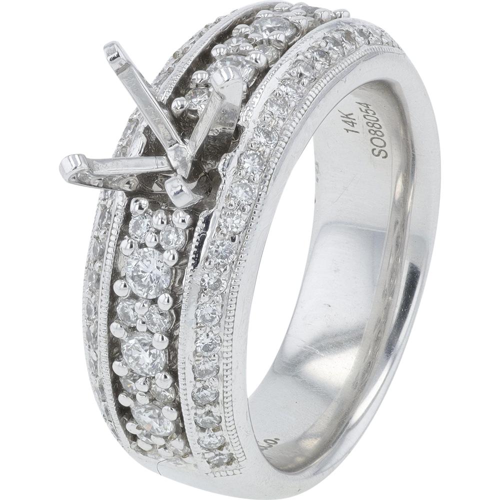 14K White Gold Gabriel & Co Diamond Semi - Mount Ring - 0.70 Carat Total Diamond Weight, Holds 6.5mm Center Stone