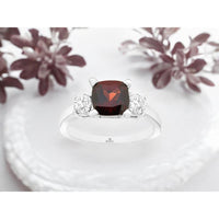 14K White Gold Garnet & Diamond 3-Stone Ring - 1.65 Carats Garnet, 1.00 Carats Diamond Total Weight