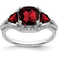 14K White Gold Garnet and Diamond 3-Stone Ring with Cushion and Trillion Cut Garnets - 2.28 Carat Total Gem Weight by 0