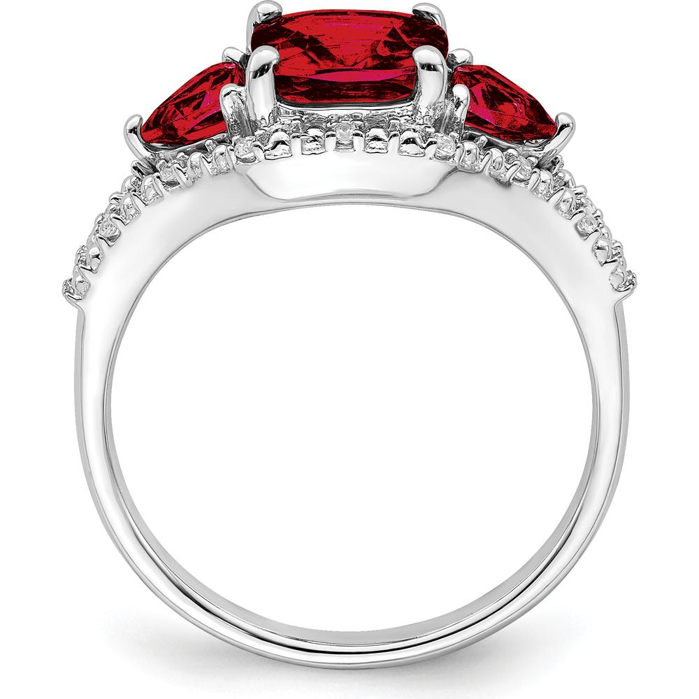 14K White Gold Garnet and Diamond 3-Stone Ring with Cushion and Trillion Cut Garnets - 2.28 Carat Total Gem Weight by 0