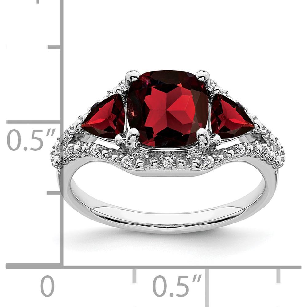 14K White Gold Garnet and Diamond 3-Stone Ring with Cushion and Trillion Cut Garnets - 2.28 Carat Total Gem Weight by 0