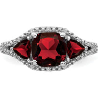 14K White Gold Garnet and Diamond 3-Stone Ring with Cushion and Trillion Cut Garnets - 2.28 Carat Total Gem Weight by 0
