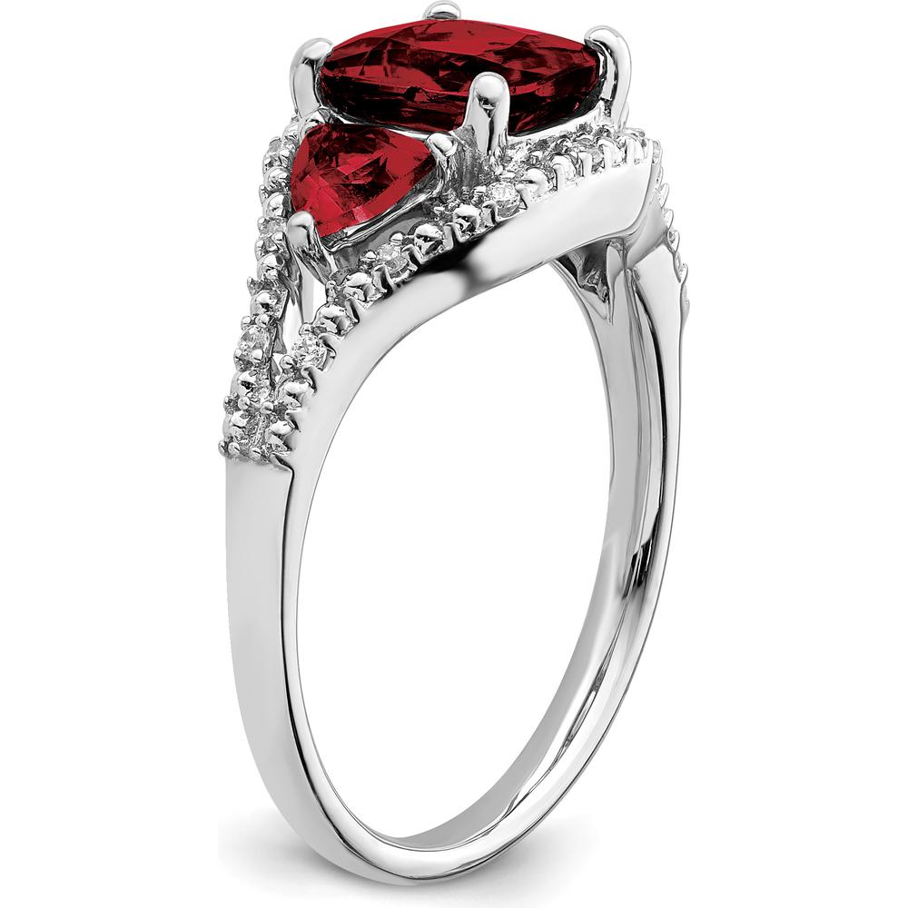 14K White Gold Garnet and Diamond 3-Stone Ring with Cushion and Trillion Cut Garnets - 2.28 Carat Total Gem Weight by 0