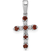 14K White Gold Garnet and Diamond Cross Pendant with 6 Round Garnets and Diamond Accents - 0.26 Carat Total Garnet Weight, 0.010 Carat Total Diamond Weight by Oro Pregiato
