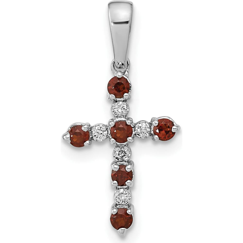14K White Gold Garnet and Diamond Cross Pendant with 6 Round Garnets and Diamond Accents - 0.26 Carat Total Garnet Weight, 0.010 Carat Total Diamond Weight by Oro Pregiato