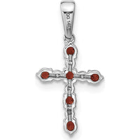 14K White Gold Garnet and Diamond Cross Pendant with 6 Round Garnets and Diamond Accents - 0.26 Carat Total Garnet Weight, 0.010 Carat Total Diamond Weight by Oro Pregiato