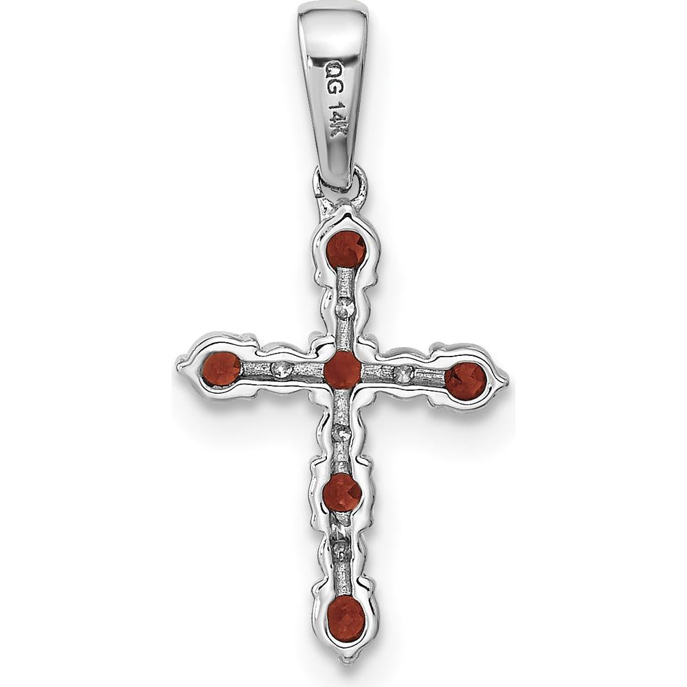 14K White Gold Garnet and Diamond Cross Pendant with 6 Round Garnets and Diamond Accents - 0.26 Carat Total Garnet Weight, 0.010 Carat Total Diamond Weight by Oro Pregiato