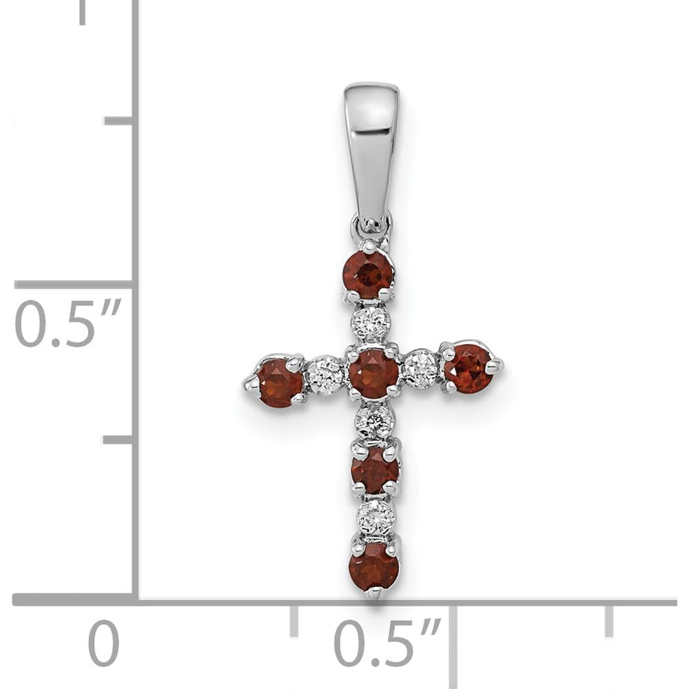 14K White Gold Garnet and Diamond Cross Pendant with 6 Round Garnets and Diamond Accents - 0.26 Carat Total Garnet Weight, 0.010 Carat Total Diamond Weight by Oro Pregiato