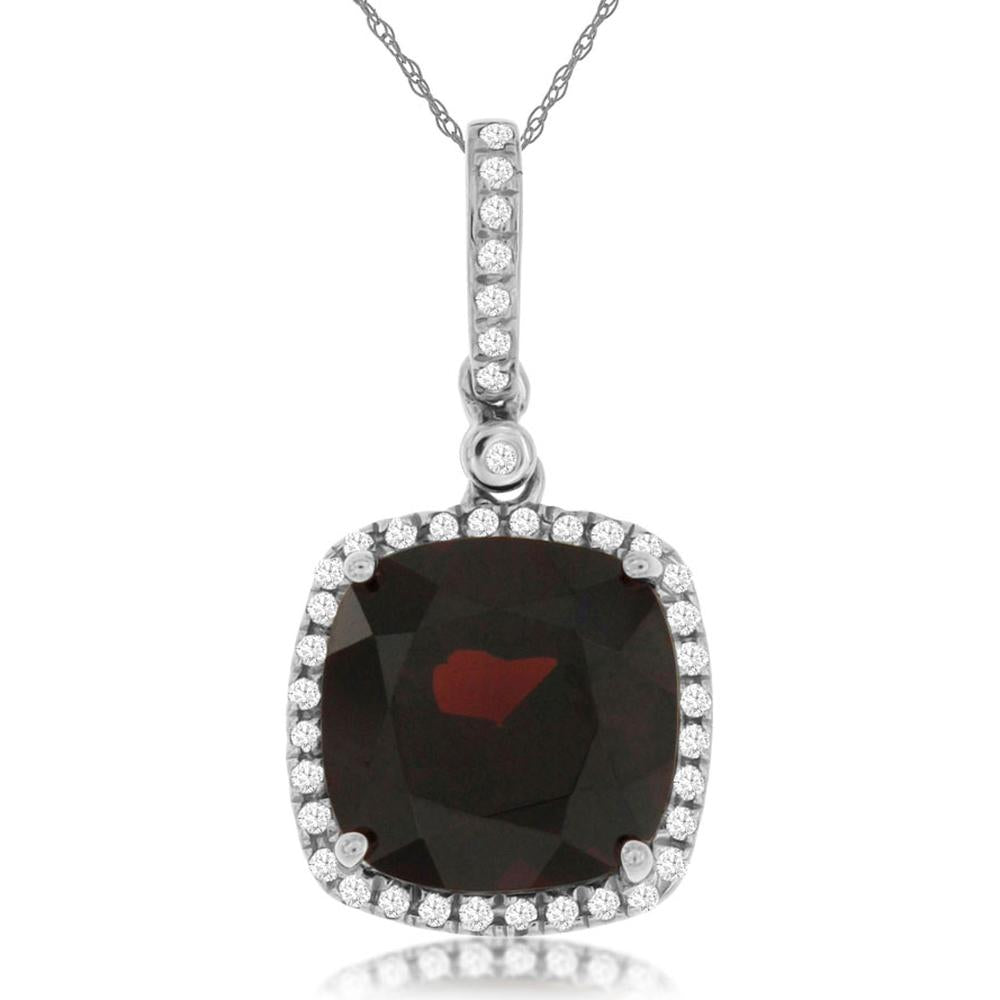 14K White Gold Garnet & Diamond Cushion Cut Pendant - 4.76 Carats Total Gem Weight