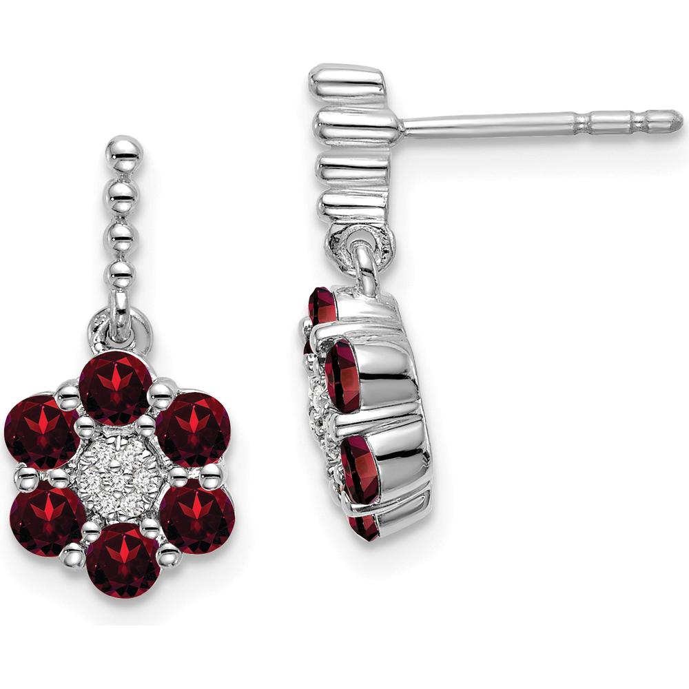 14K White Gold Garnet and Diamond Drop Earrings - 0.09 Carat Total Garnet Weight, 0.003 Carat Total Diamond Weight by Monteluci Fine Jewelry
