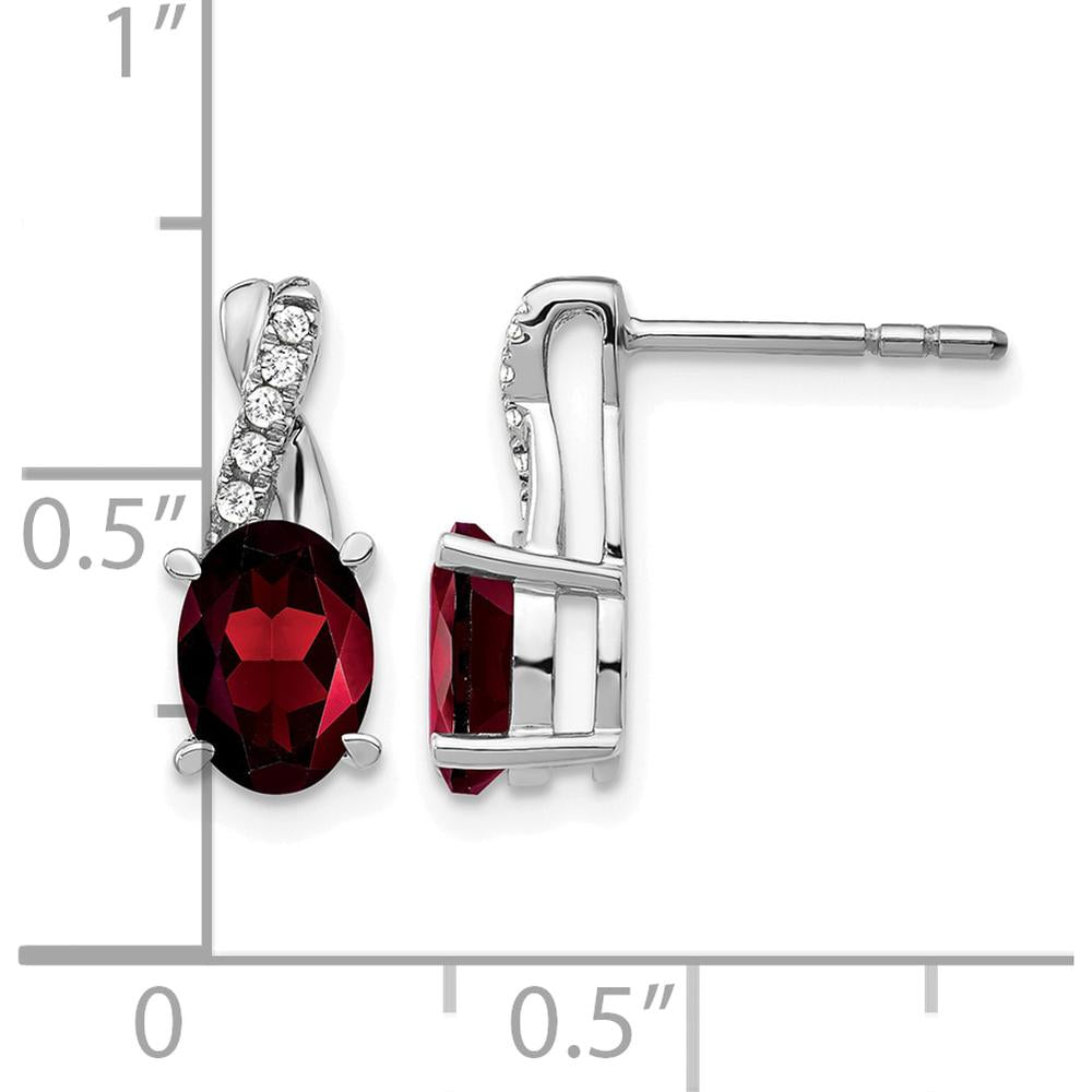 14K White Gold Garnet and Diamond Drop Earrings - 0.75 Carat Total Garnet Weight, 0.06 Carat Total Diamond Weight by Oro Pregiato