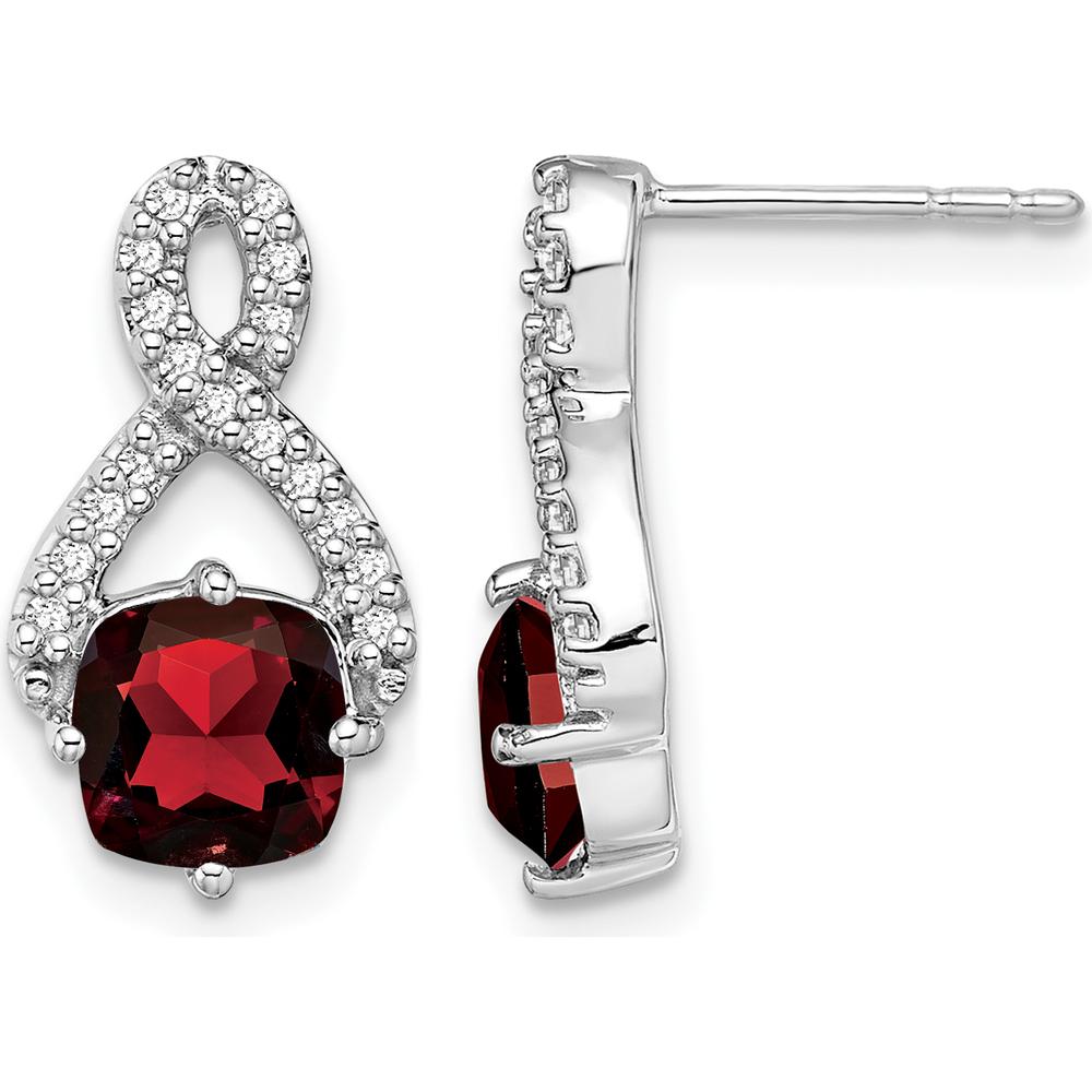 14K White Gold Garnet and Diamond Drop Earrings - 1.25 Carat Total Garnet Weight by Monteluci Fine Jewelry