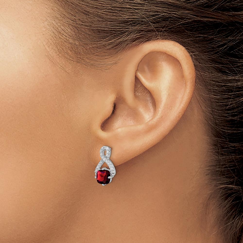 14K White Gold Garnet and Diamond Drop Earrings - 1.25 Carat Total Garnet Weight by Monteluci Fine Jewelry