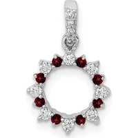 14K White Gold Garnet and Diamond Fancy Circle Pendant - 0.09 Carat Total Diamond Weight, 0.08 Carat Total Garnet Weight by Monteluci Fine Jewelry