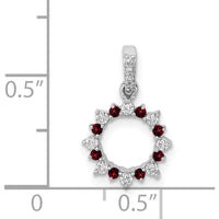 14K White Gold Garnet and Diamond Fancy Circle Pendant - 0.09 Carat Total Diamond Weight, 0.08 Carat Total Garnet Weight by Monteluci Fine Jewelry