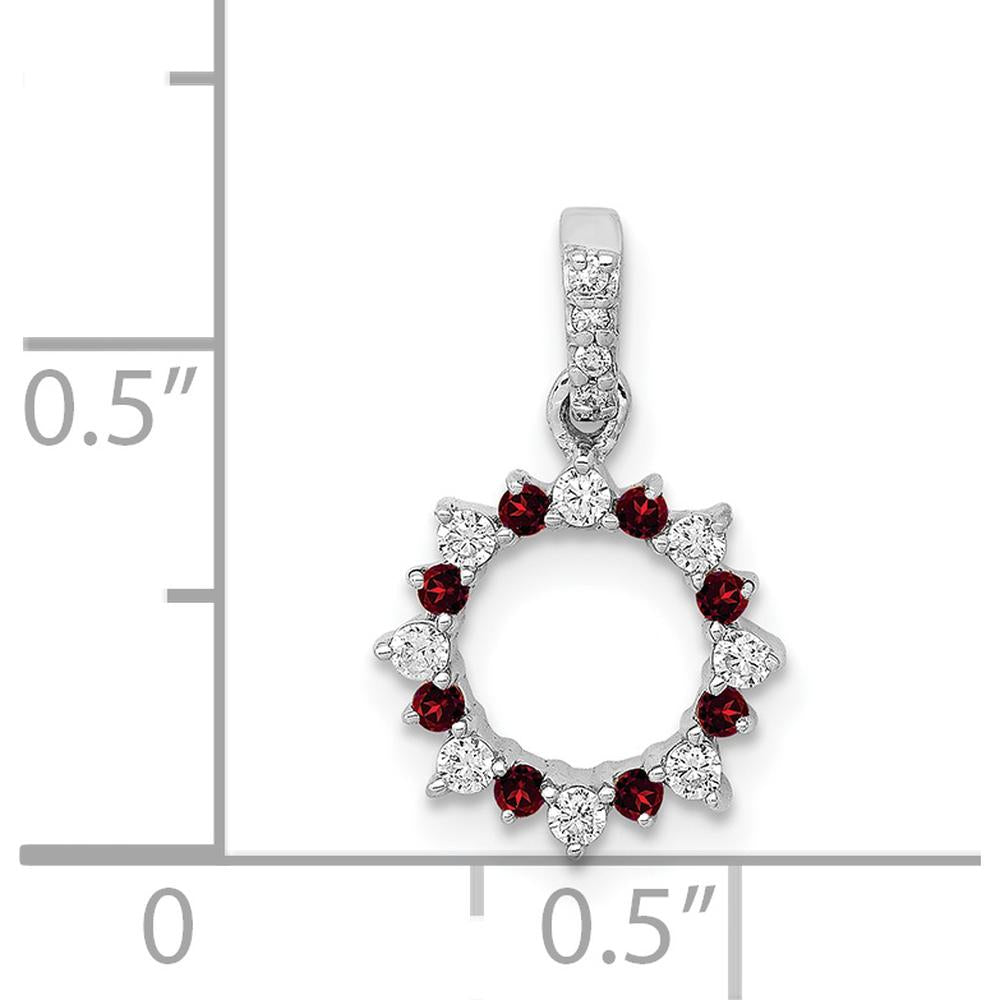 14K White Gold Garnet and Diamond Fancy Circle Pendant - 0.09 Carat Total Diamond Weight, 0.08 Carat Total Garnet Weight by Monteluci Fine Jewelry