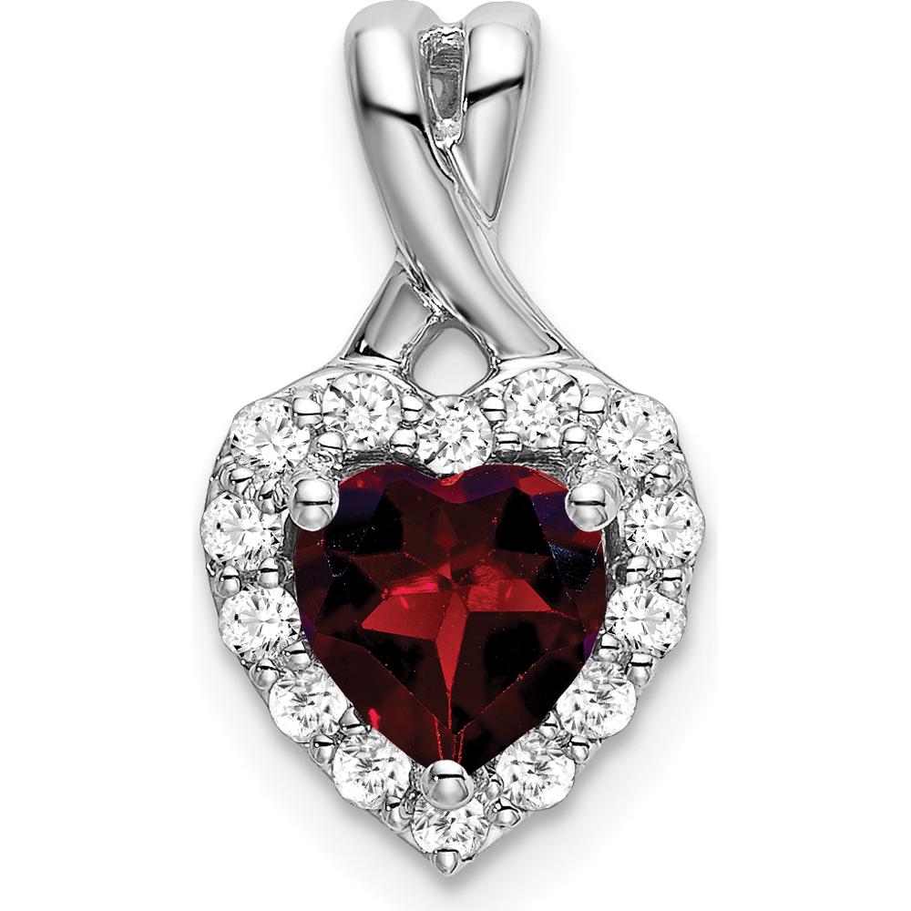 14K White Gold Garnet and Diamond Halo Heart Pendant - 0.8925 Carat Garnet, 0.015 Carat Total Diamond Weight by Lumare Gioia