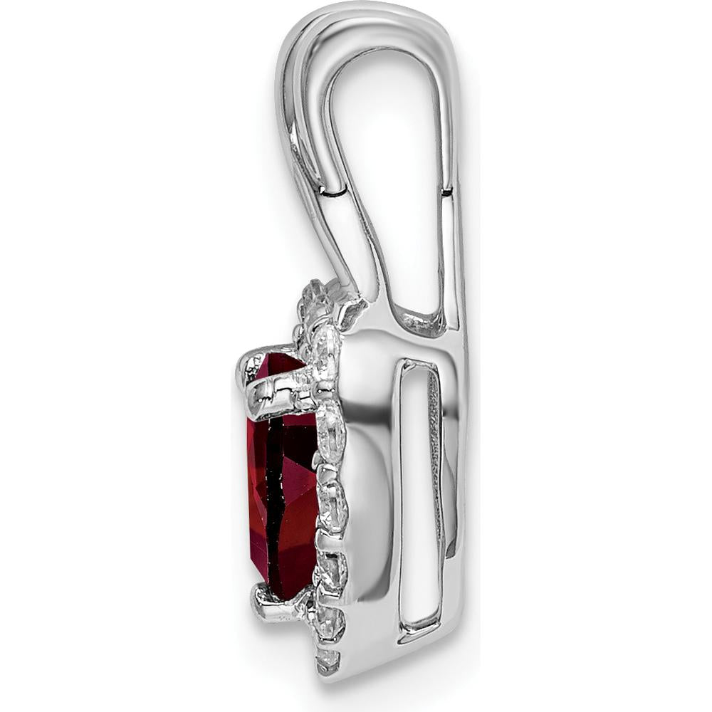 14K White Gold Garnet and Diamond Halo Heart Pendant - 0.8925 Carat Garnet, 0.015 Carat Total Diamond Weight by Lumare Gioia