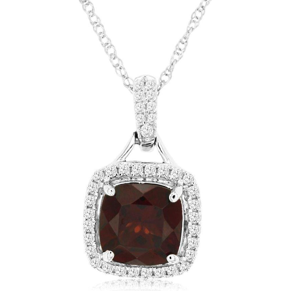 14K White Gold Garnet and Diamond Halo Pendant - 2.75 Carats Garnet and 0.24 Carats Total Diamond Weight