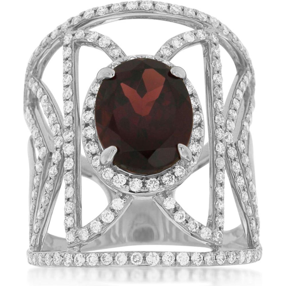 14K White Gold Garnet & Diamond Halo Ring - 3.80 Carats Total Gem Weight