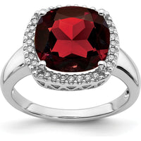 14K White Gold Garnet and Diamond Halo Ring with Cushion Cut Garnet - 4.73 Carat Total Garnet Weight by 0