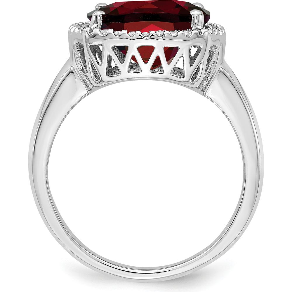 14K White Gold Garnet and Diamond Halo Ring with Cushion Cut Garnet - 4.73 Carat Total Garnet Weight by 0