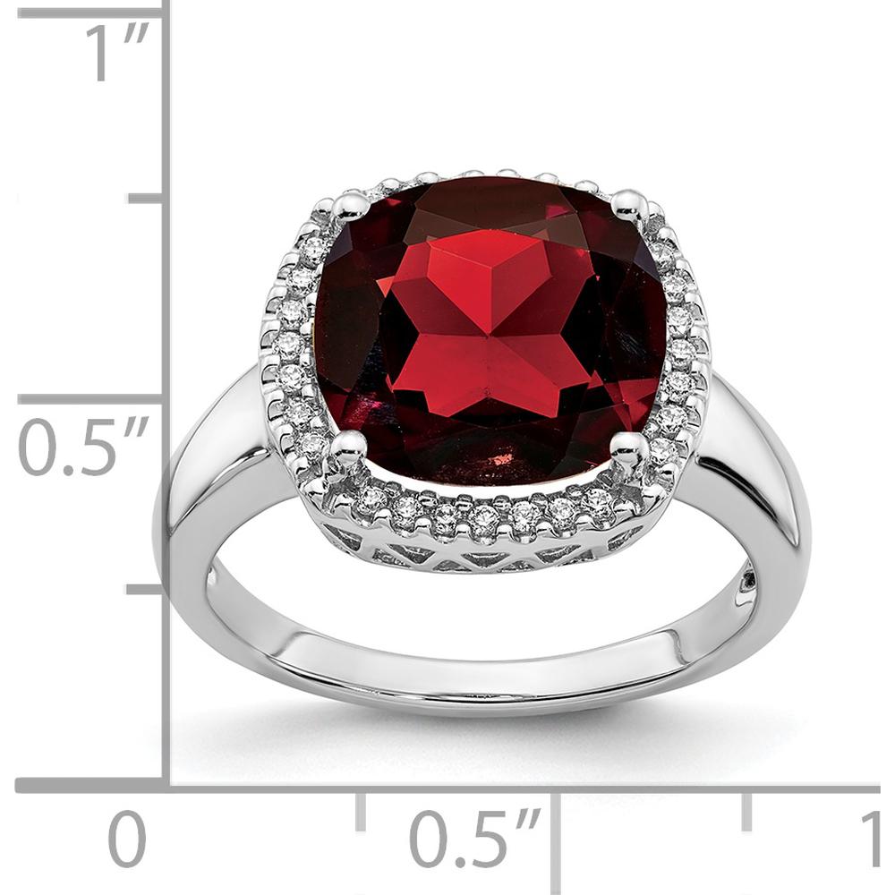 14K White Gold Garnet and Diamond Halo Ring with Cushion Cut Garnet - 4.73 Carat Total Garnet Weight by 0