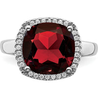 14K White Gold Garnet and Diamond Halo Ring with Cushion Cut Garnet - 4.73 Carat Total Garnet Weight by 0