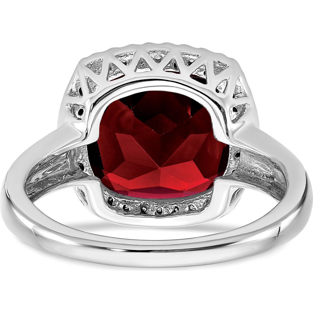 14K White Gold Garnet and Diamond Halo Ring with Cushion Cut Garnet - 4.73 Carat Total Garnet Weight by 0