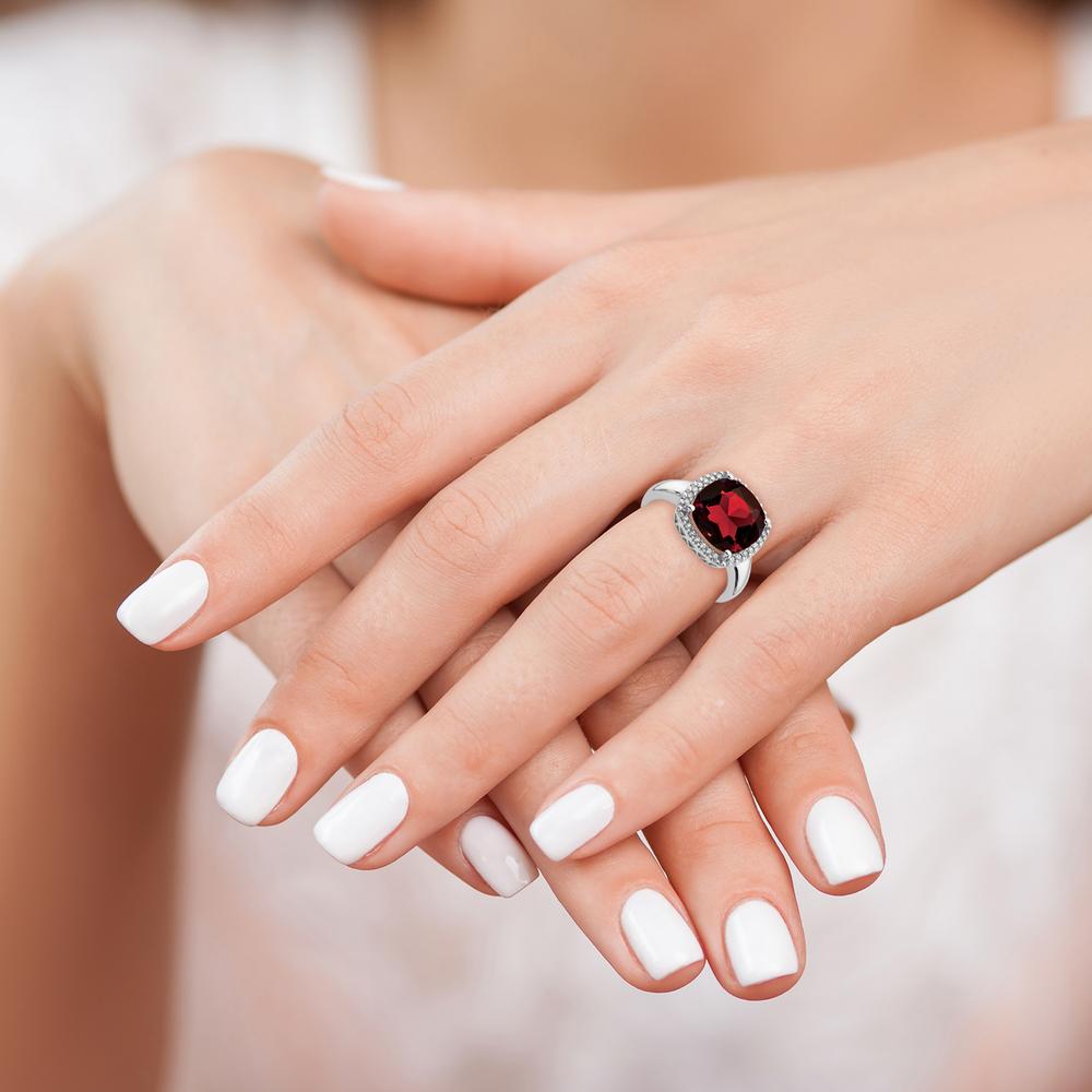 14K White Gold Garnet and Diamond Halo Ring with Cushion Cut Garnet - 4.73 Carat Total Garnet Weight by 0