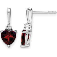 14K White Gold Garnet and Diamond Heart Drop Earrings - 0.75 Carat Total Garnet Weight, 0.03 Carat Total Diamond Weight by Monteluci Fine Jewelry