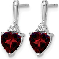 14K White Gold Garnet and Diamond Heart Drop Earrings - 0.75 Carat Total Garnet Weight, 0.03 Carat Total Diamond Weight by Monteluci Fine Jewelry