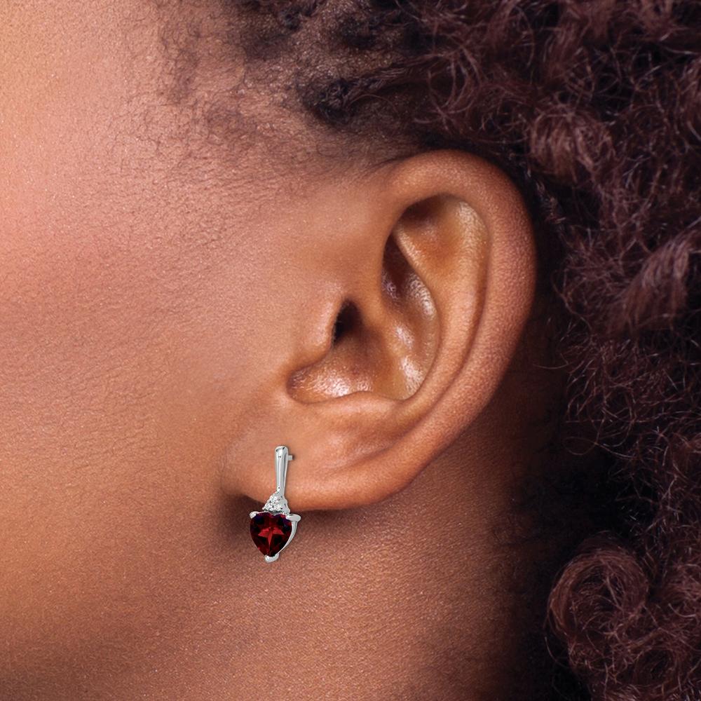 14K White Gold Garnet and Diamond Heart Drop Earrings - 0.75 Carat Total Garnet Weight, 0.03 Carat Total Diamond Weight by Monteluci Fine Jewelry