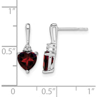 14K White Gold Garnet and Diamond Heart Drop Earrings - 0.75 Carat Total Garnet Weight, 0.03 Carat Total Diamond Weight by Monteluci Fine Jewelry