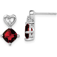 14K White Gold Garnet and Diamond Heart Drop Earrings - 1.25 Carat Total Garnet Weight by Oro Pregiato