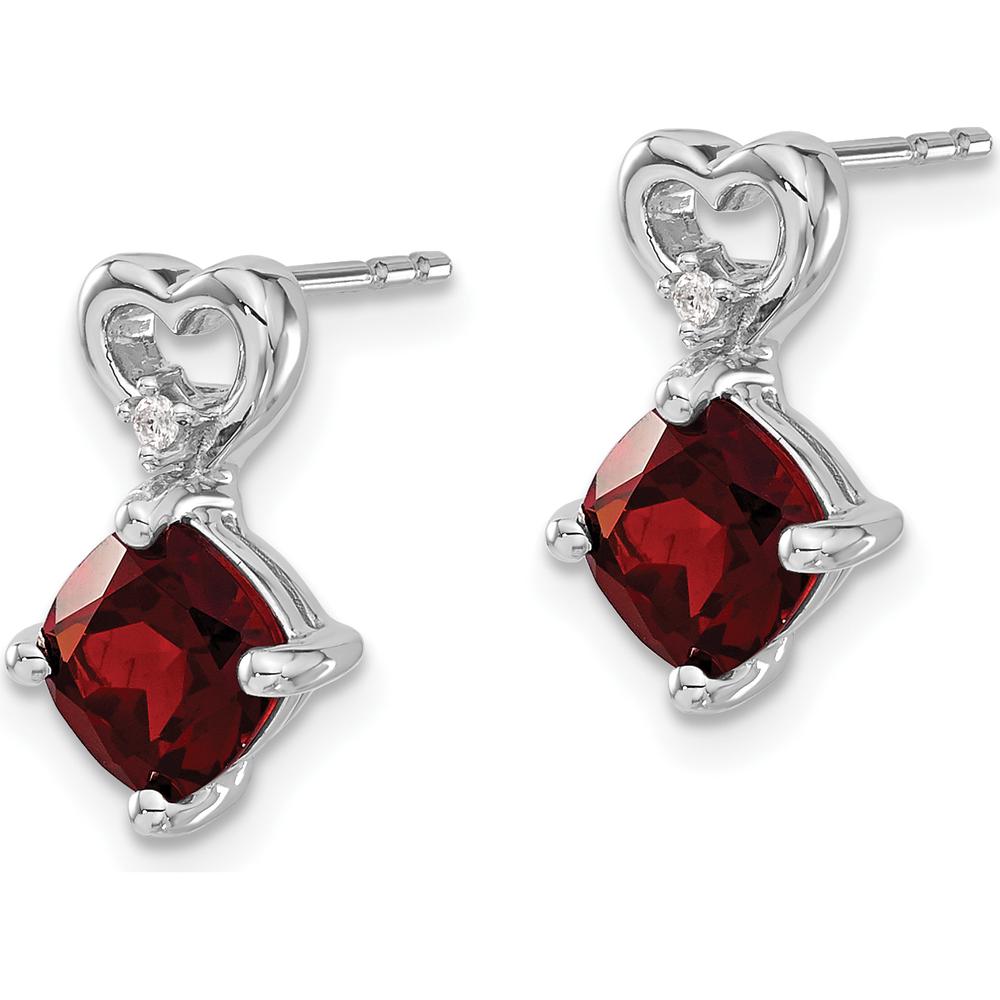 14K White Gold Garnet and Diamond Heart Drop Earrings - 1.25 Carat Total Garnet Weight by Oro Pregiato